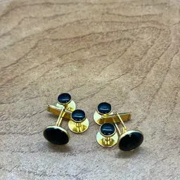 Gold Tone & Black Onyx Cuffs &  4 Tuxedo Studs