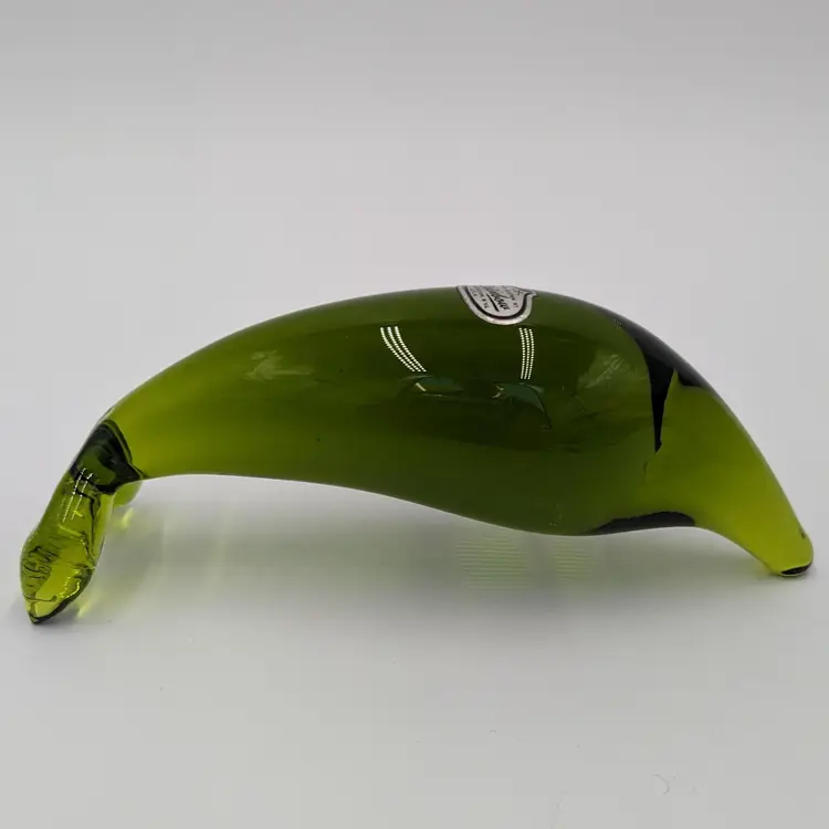 Vintage Rainbow Green Glass Dolphin Figurine