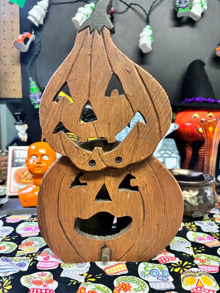 Double Pumpkin Wooden Birdhouse/Birdfeeder 12”