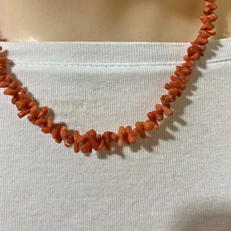 Orange Bamboo Coral Choker Necklace Single Strand Beaded Vintage 16”