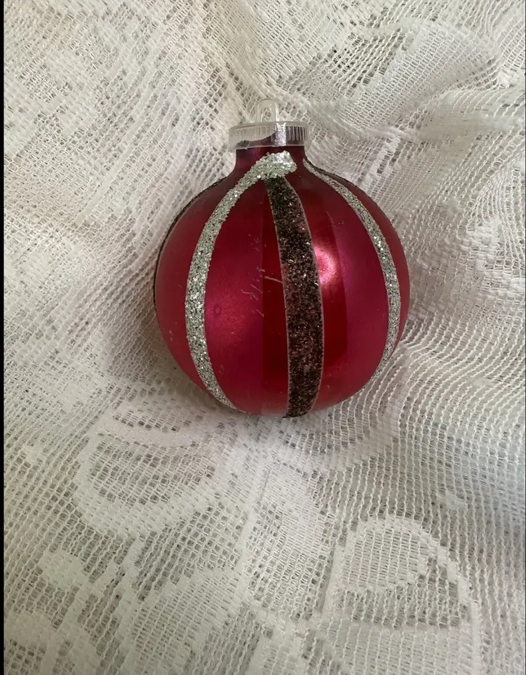 Vtg Mercury Glass Christmas Ornaments Plastic Caps West Germany Glitter Lot Of 3