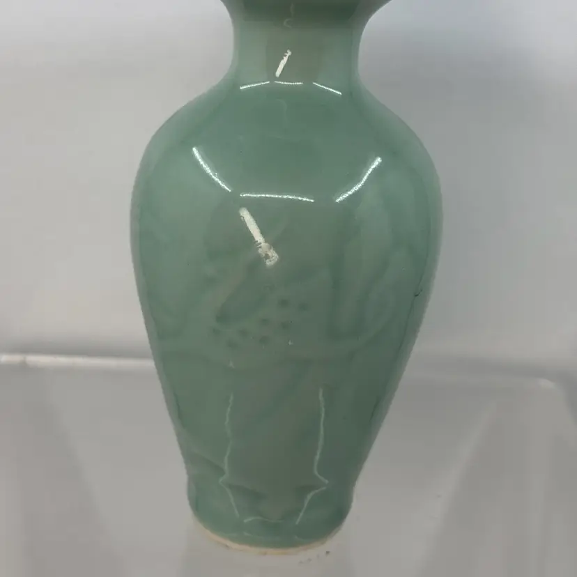 Celedon Ceramic Vase With Deer Motif
