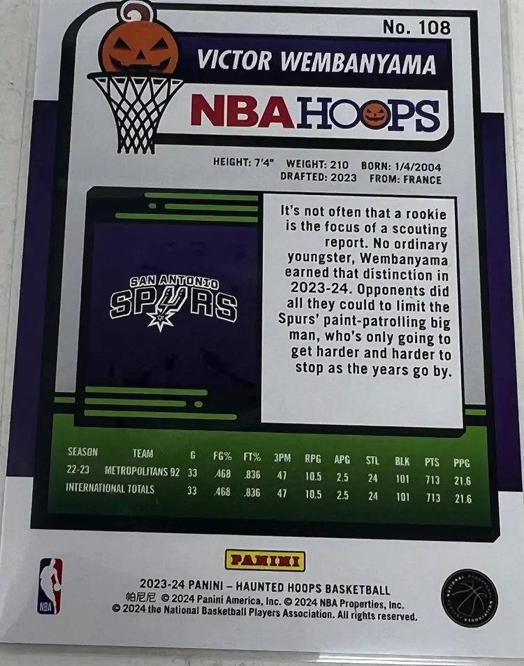 2023-2024 Haunted Hoops Victor Wembanyama Rookie Card