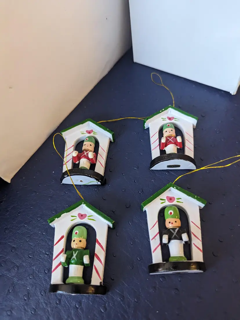 Vintage Wooden Soldier Ornaments Set of 4