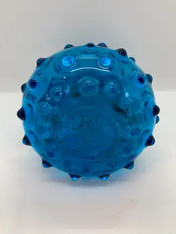 1950's Vintage Empoli Italy Blue Hobnail Glass MCM Spiky Seed Pod Pitcher Jug