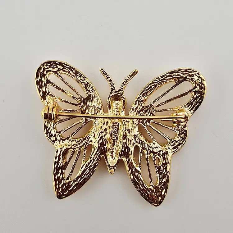 Roman Signed Gold Butterfly Brooch