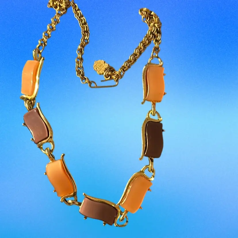 #01 Gold Tone Tan And Dark  Lavendar Thermostat On A Gold Tone Hook Closure Chain