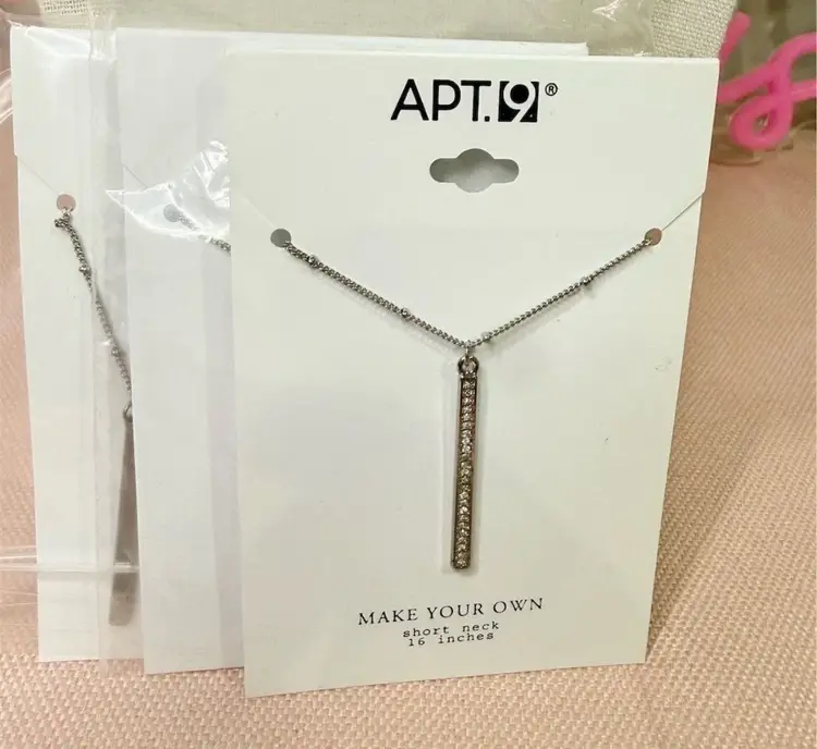 4 Necklaces Set Bundle ! CZ Silver vertical Bar Gift