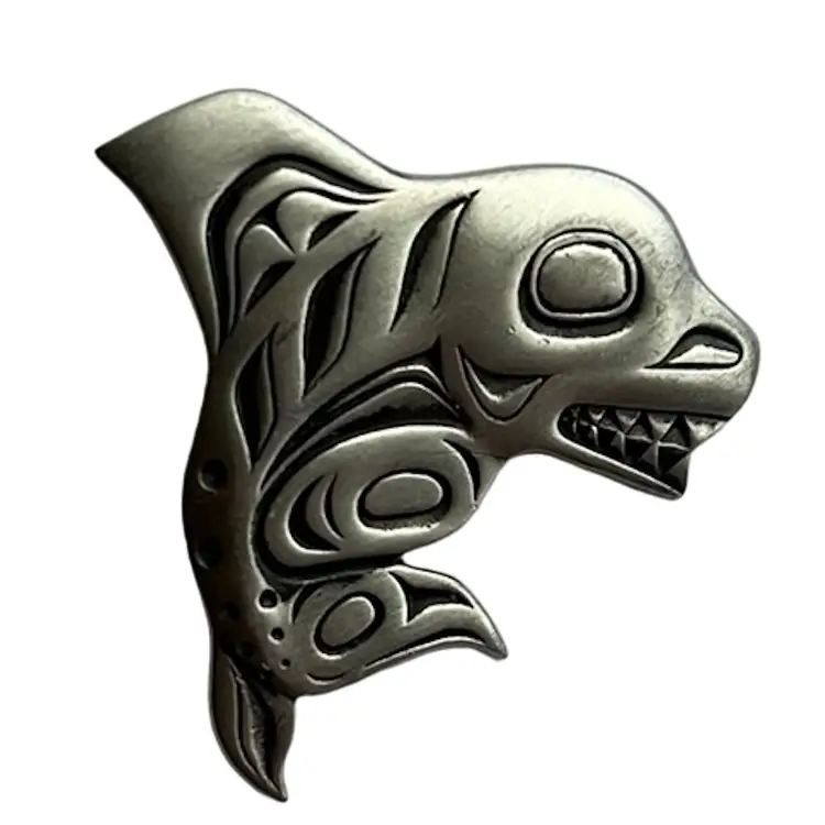 Vintage Pewter Orca Killer Whale Pacific NW Brooch Pin
