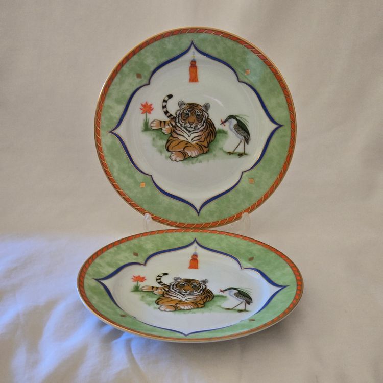 Lynn Chase Tiger Raj Bread and Butter Plate 6½" Diameter Set of 2 Vintage 1991