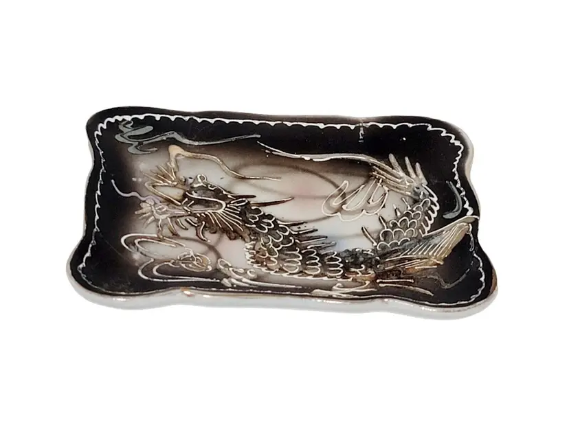 Vintage Moriage Dragonware Hand Painted Dragon Jewelry Trinket Dish Japan