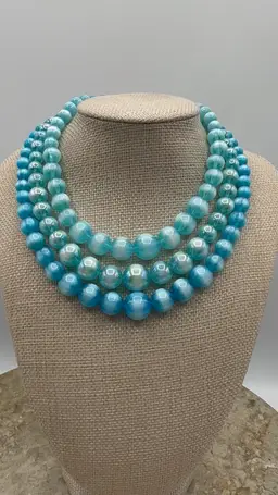 Vintage Blue Acrylic Necklace Marked Lisner