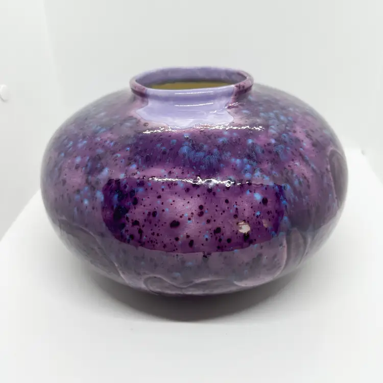 Handmade Purple Glazed Pottery Vase Bowl Ceramic Drip Splatter Abstract Modern