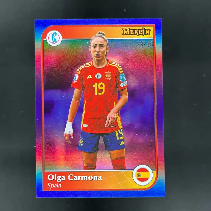 Olga Carmona 2025 Topps Merlin WEURO Purple /50 Spain Soccer Card CD10