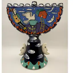 HTF Garson Pakele Handmade & Painted Ceramic Menorah Candleholder Judaica Art