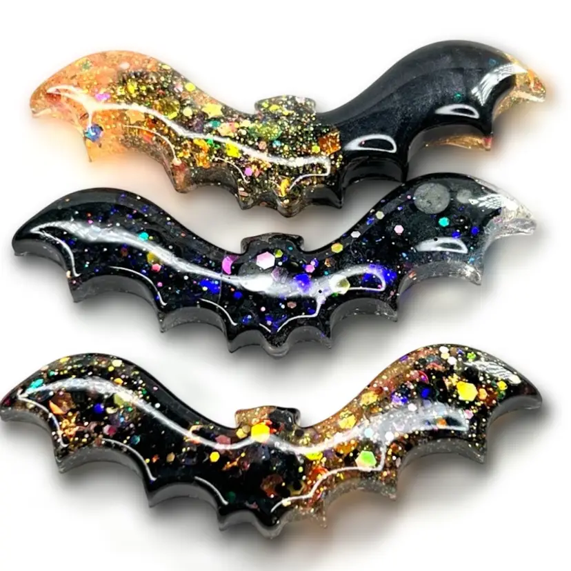 Set of 3 Resin & Glitter Halloween Bat Magnets. Handmade By Me 🫶. 2-3/4”