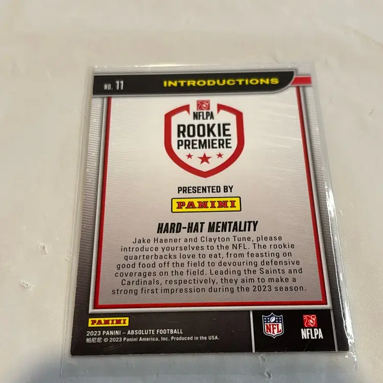 Jake Haener and Clayton Tune 2023 Absolute Introductions Hard-Hat Mentality #11