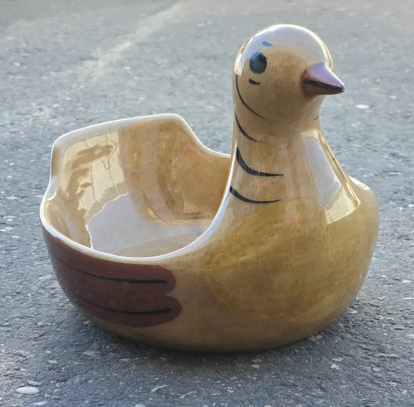 Bird Bowl Glazed Pottery Handpainted Mid-Century Modern California Cleminsons