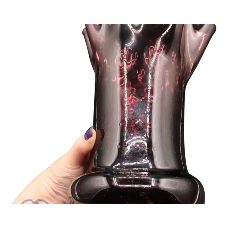 Empoli Purple Amethyst Optic Glass Ruffle Top Vase 10” Tall