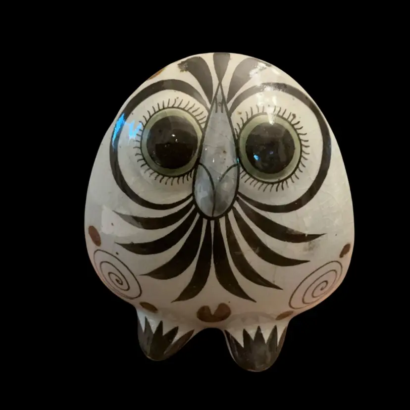 Ken Edward’s Vintage Tonala Mexican Pottery Owl Figurine 4.75” x 4.75”