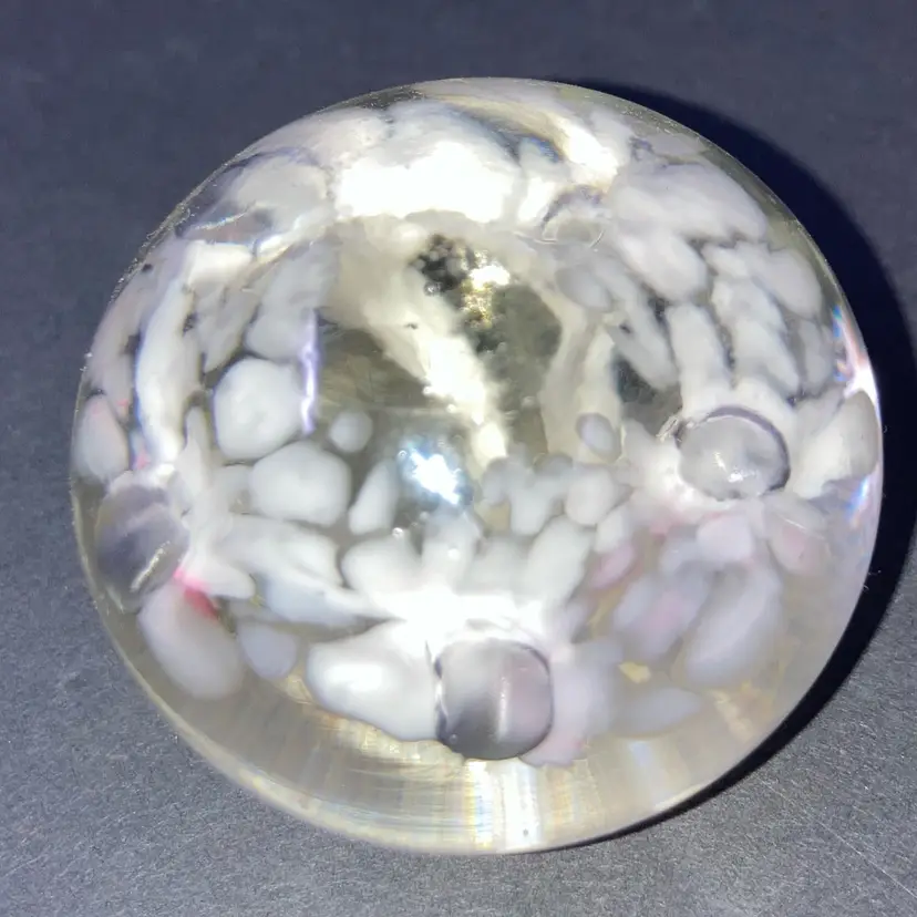 Vintage Pink and White Floral Glass Paperweight! 1 1/2” Tall x 2” Wide! READ! Minor Scratches due to Age! Buff Worthy!