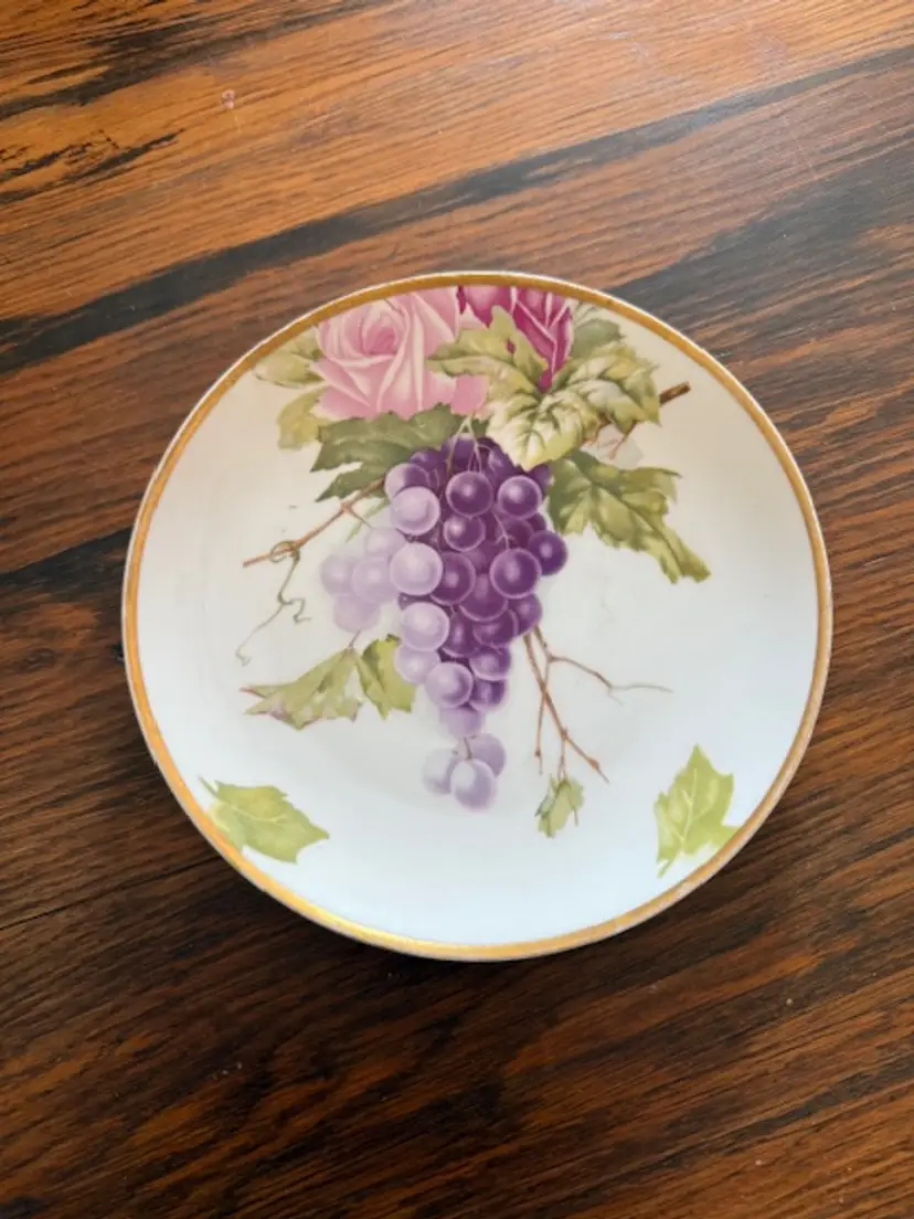 Vintage Rosenthal R.C. Kronach Plate – Hand Painted Grapes & Rose – 8.5” – Bavaria Germany – Early 1900s