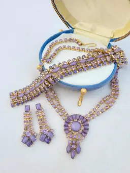 Vtg Joseph Warner Purple Moonglow Demi Parure Necklace Bracelet Earring Set