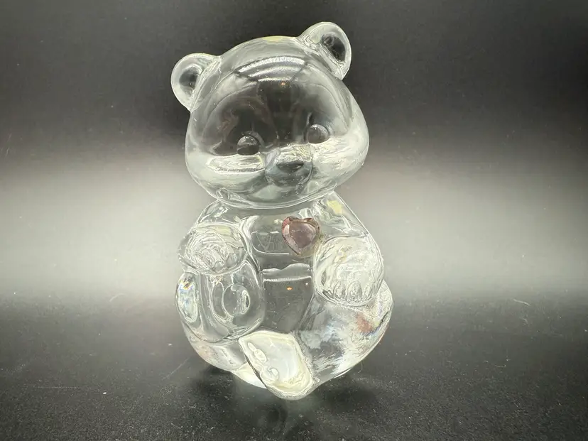 Vintage Fenton Glass Crystal Birthday Bear UV Reactive