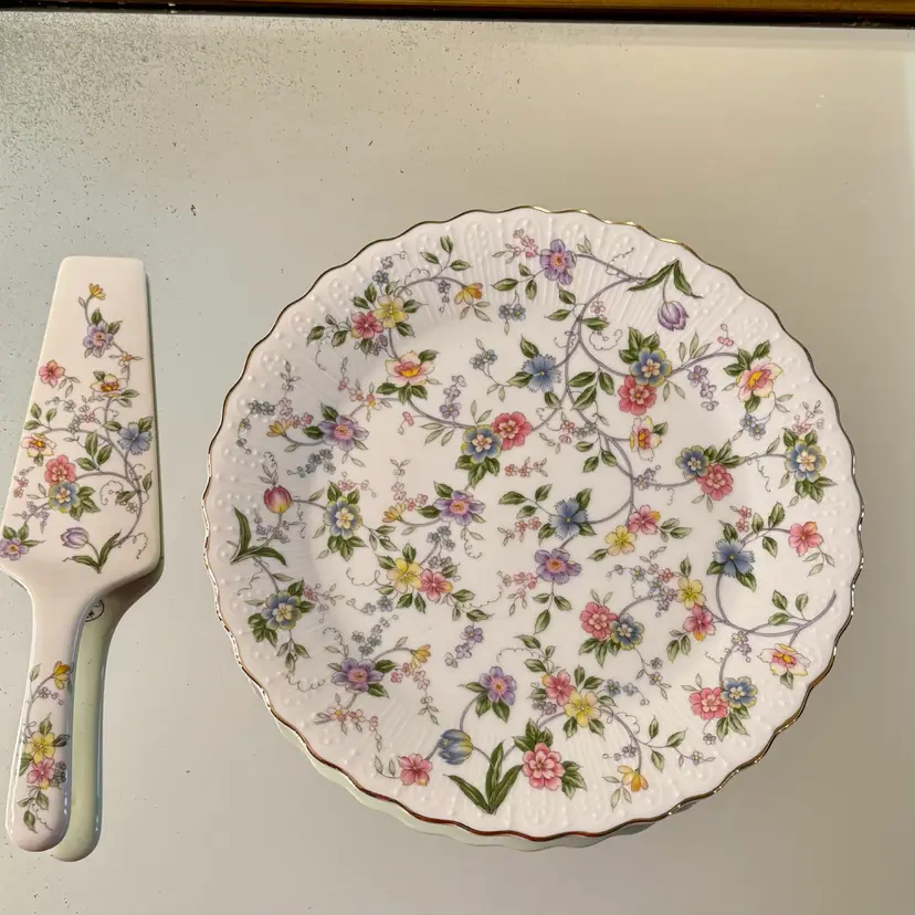 Floral Porcelain Cake Plate & Server Set