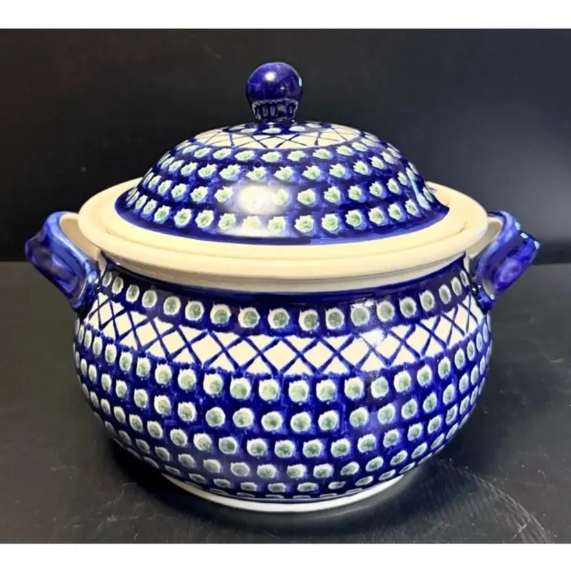 Boleslawiec Polish Pottery Lattice Peacock Soup Tureen - Polish Art Pottery