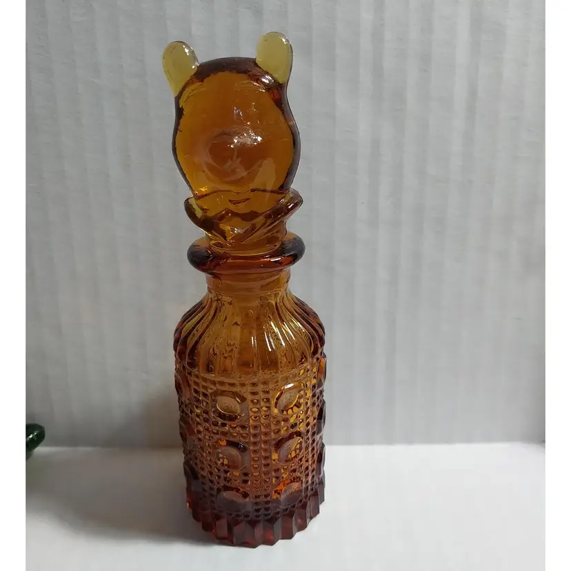Vintage DISNEY Winnie The Pooh STOPPER, Perfume Bottle, Amber, scarce!
