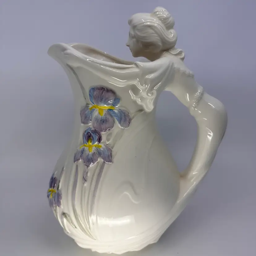 Vintage Art Nouveau Pitcher Belle Epoque Sigma The Tastesetter Woman Purple Iris