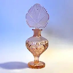 Art Deco Pressed Glass Pedestal Perfume 1940's Pink - 10"H w/Stopper Vtg 1940's