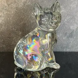 Iridescent Art Glass Sitting Cat Figurine 4”