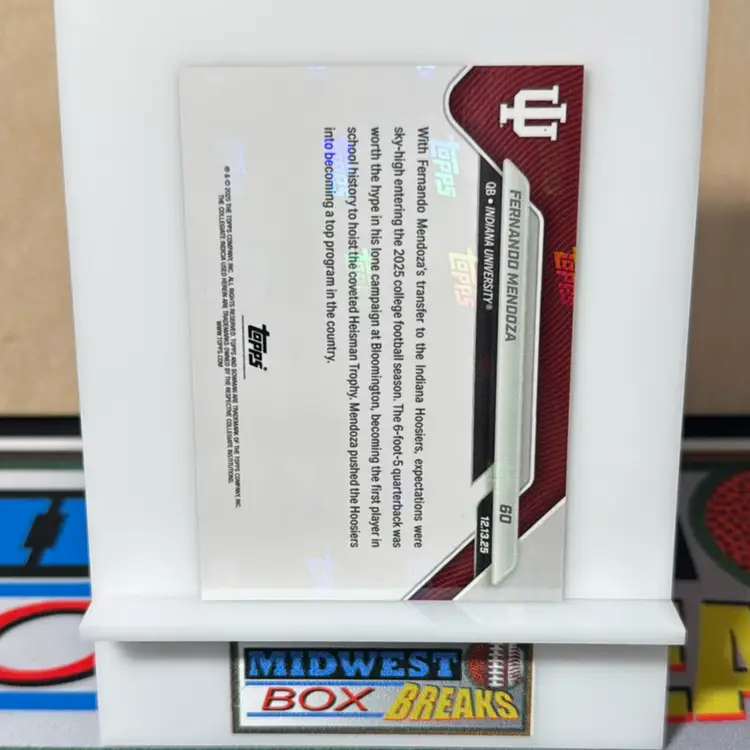 Fernando Mendoza Heisman Trophy Winner 2025 Topps Bowman U Now Indiana Hoosiers