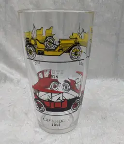 Vintage Hazel Atlas Classic Car Cocktail Mix Glass Autos Ford Hudson Stutz 6.5"Large Drink Ice Coffee