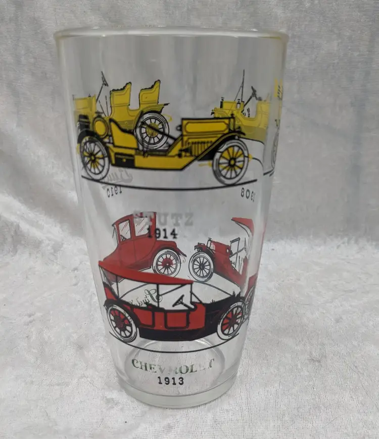 Vintage Hazel Atlas Classic Car Cocktail Mix Glass Autos Ford Hudson Stutz 6.5"Large Drink Ice Coffee
