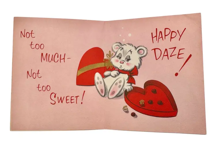 Vintage Valentine Greeting Card Secrets Pal Teddy Bear Chocolate Charm Craft