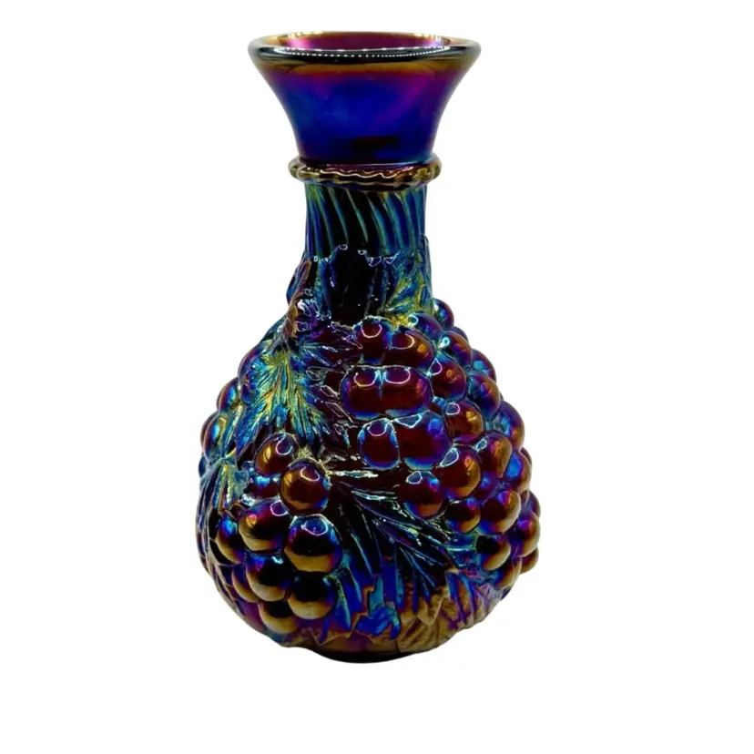 Antique Imperial Grape Electric Amethyst Carnival Glass Vase.