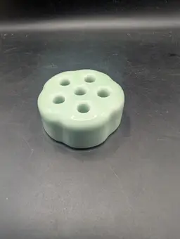Vintage Pottery Flower Frog With Celadon Glaze Six Hole