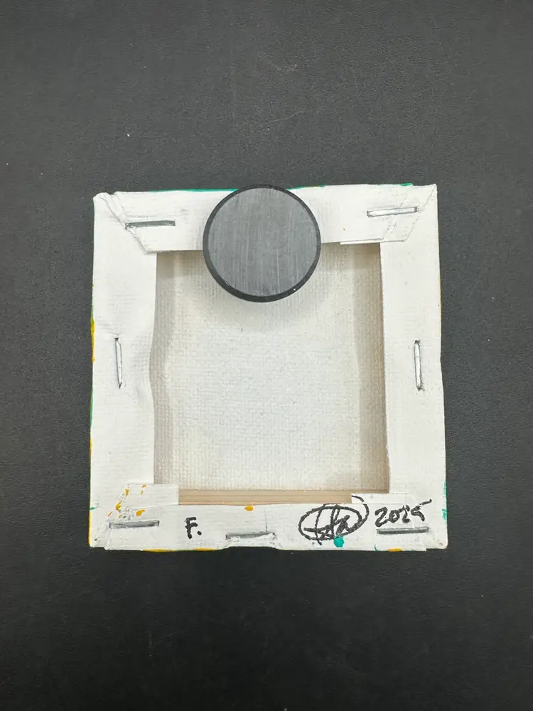 “Ice Box Art” Letter F - Miniature Abstract Painting, Made By Me, OOAK Amanda Montague 3” Square Magnet