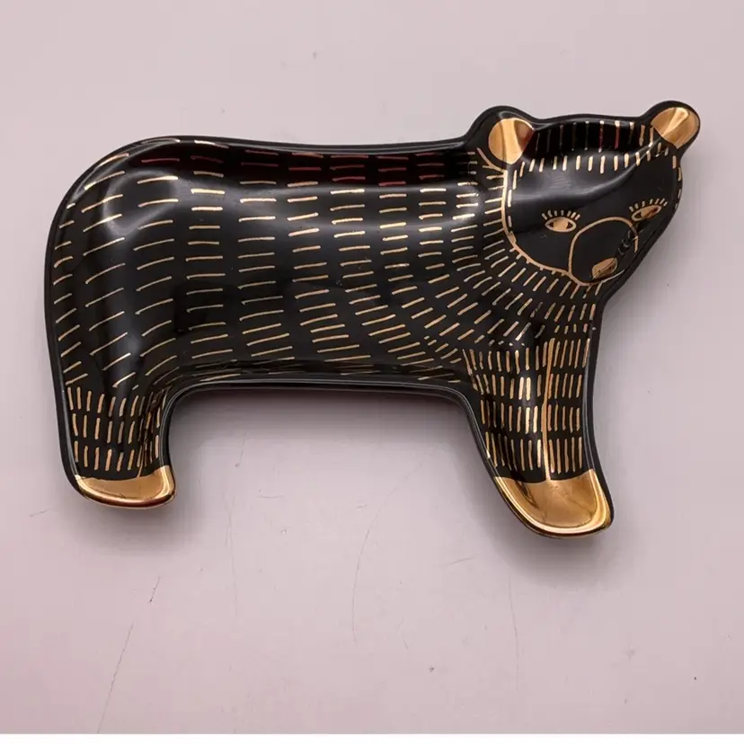POW4 Bear with gold accents Trinket Dish Ceramic 5” x 3.25”