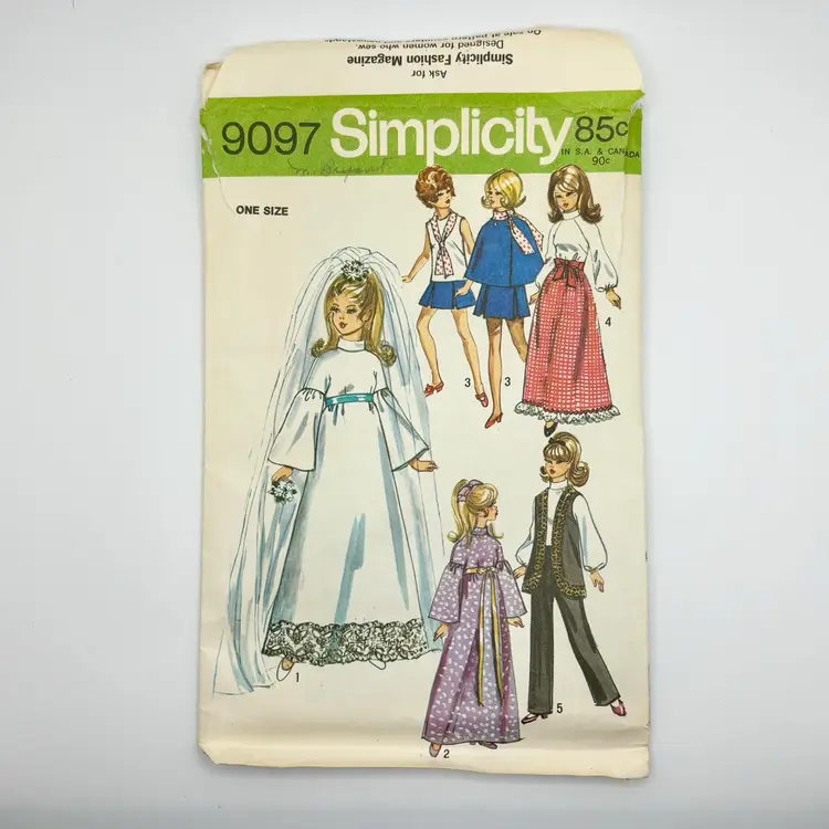 *SALE* Simplicity 9097 Gown 11.5” Doll Sewing Patterns 1970