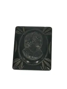 Large Antique Victorian Gutta Percha Mourning Cameo Brooch • Memento Mori Black Cameo Pin • Gothic Mourning Jewelry • 1800s Memorial Brooch