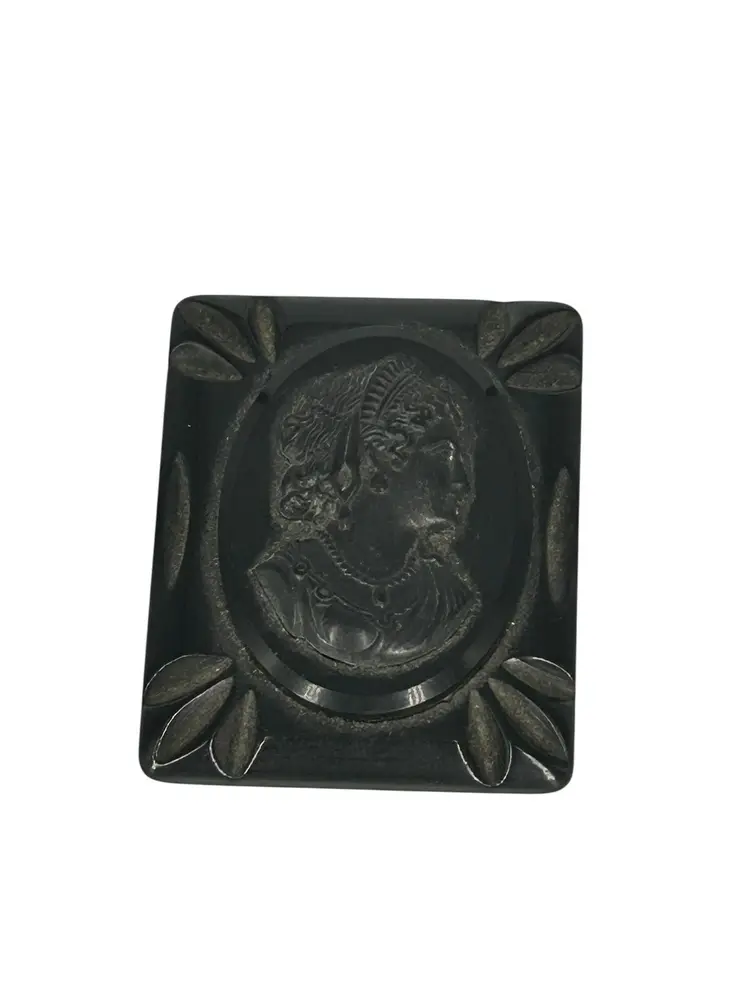 Large Antique Victorian Gutta Percha Mourning Cameo Brooch • Memento Mori Black Cameo Pin • Gothic Mourning Jewelry • 1800s Memorial Brooch