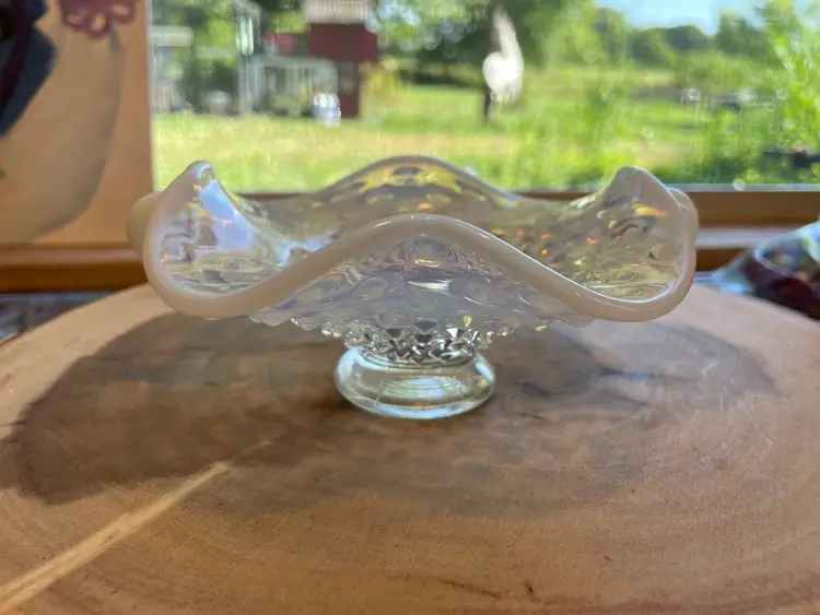 Vintage Fenton French Opalescent Hobnail Bonbon Candy Dish with Handles