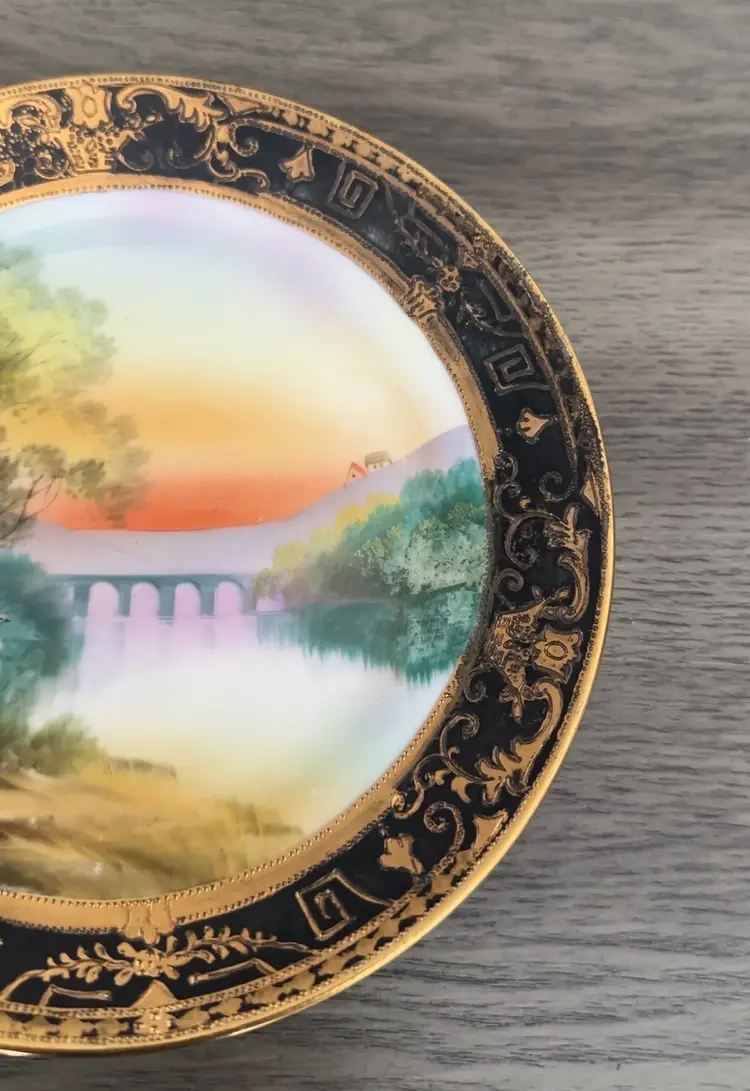 Vintage Hand Painted Nippon Enamel And Moriage Plate 6.5”