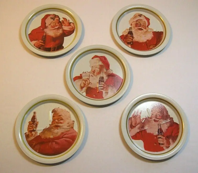 #01 Coca-Cola Santa Claus Set Of (5) Metal Drink Coasters Christmas Gift For Mom Dad