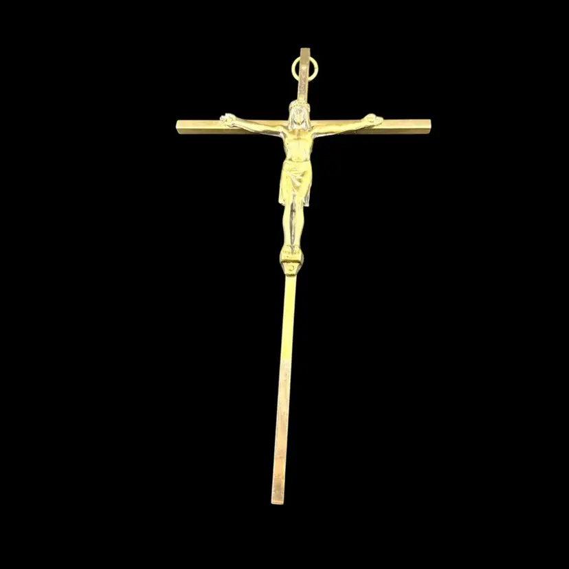 Vintage Brass Crucifix Wall Hanging 8” Long x 4.5”