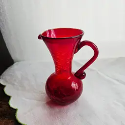 Red Crackle Glass Pitcher Hand Blown